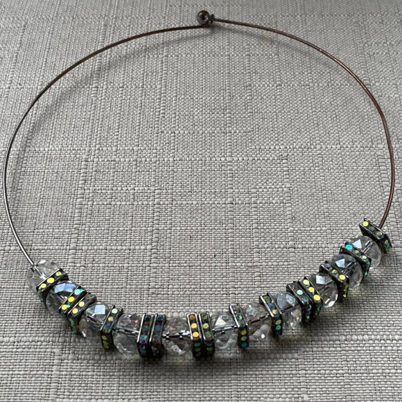 Women Necklace Choker Brown Tone Multi Clear Crystal Fashion Jewelry - Picture 3 of 10